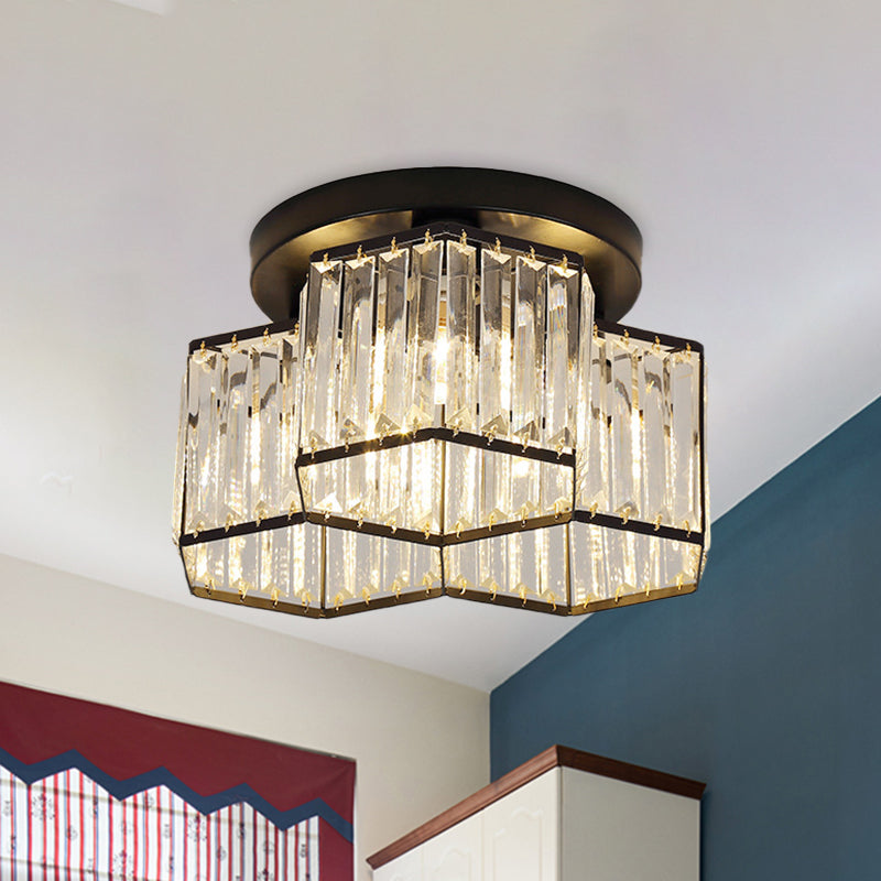 Simple Crystal Hexagonal Flush Mount Light Fixture for Bedroom - Black, 3/7 Heads Ceiling Lighting
