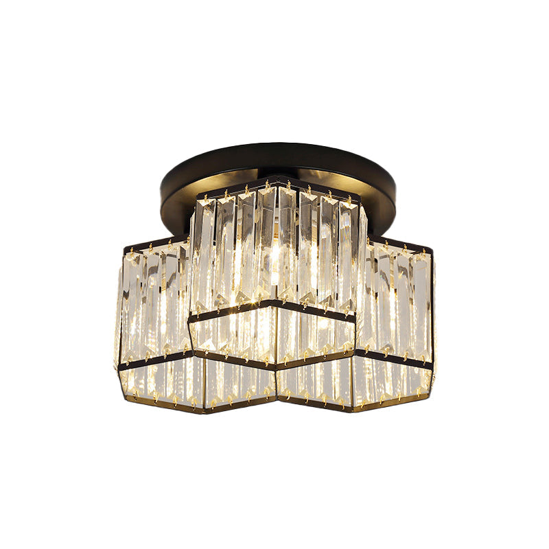 Simple Crystal Hexagonal Flush Mount Light Fixture for Bedroom - Black, 3/7 Heads Ceiling Lighting