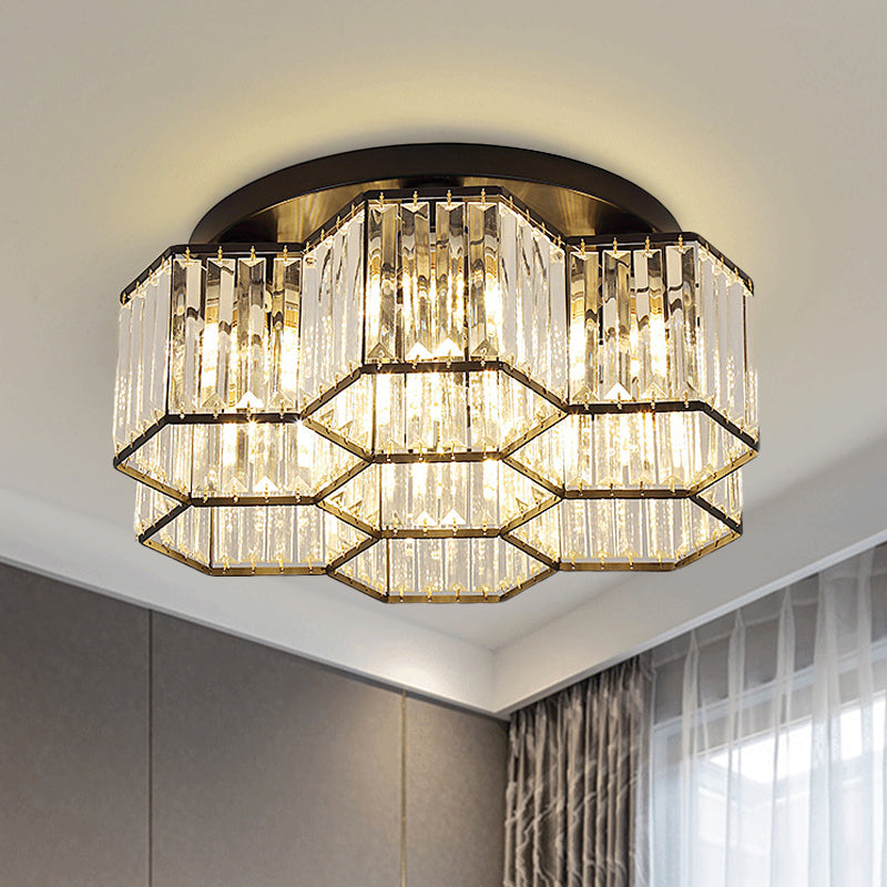 Simple Crystal Hexagonal Flush Mount Light Fixture for Bedroom - Black, 3/7 Heads Ceiling Lighting