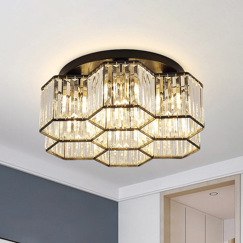 Simple Crystal Hexagonal Flush Mount Light Fixture for Bedroom - Black, 3/7 Heads Ceiling Lighting