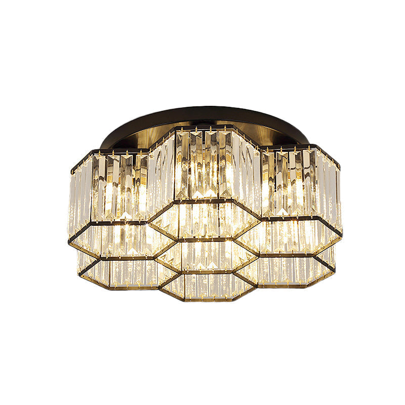 Simple Crystal Hexagonal Flush Mount Light Fixture for Bedroom - Black, 3/7 Heads Ceiling Lighting