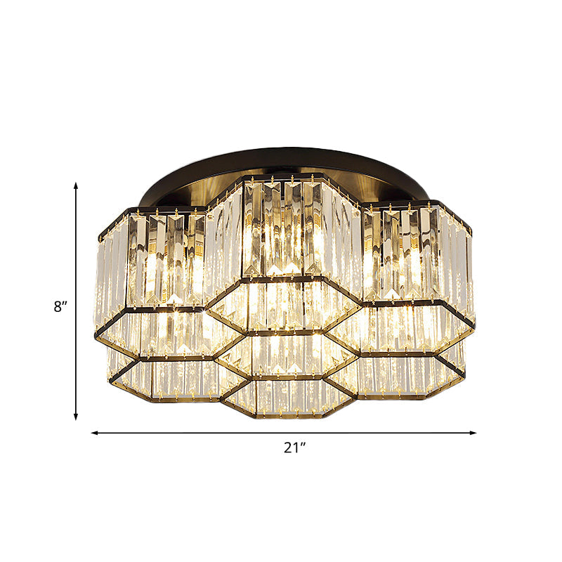 Simple Crystal Hexagonal Flush Mount Light Fixture for Bedroom - Black, 3/7 Heads Ceiling Lighting