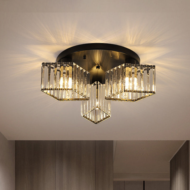 Crystal Black Flush Mount Ceiling Light Fixture - Rhombus Design with 3/4- Bulb Recessed Lighting for Porch