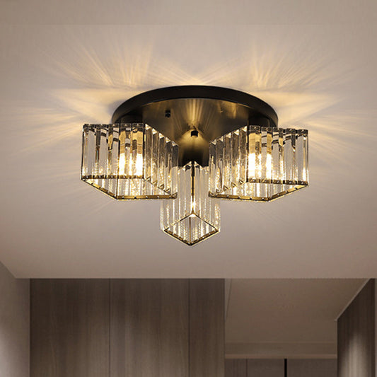 Crystal Black Flush Mount Ceiling Light Fixture - Rhombus Design with 3/4- Bulb Recessed Lighting for Porch
