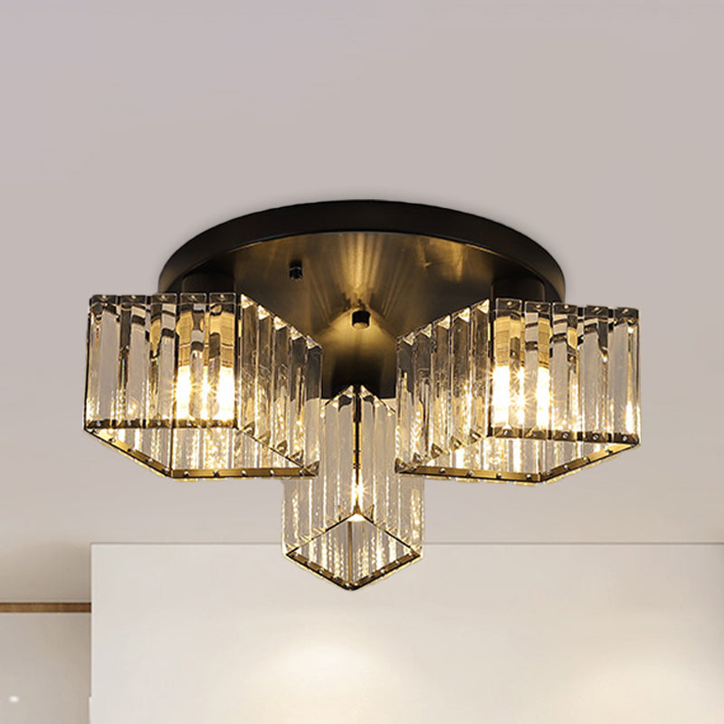 Crystal Black Flush Mount Ceiling Light Fixture - Rhombus Design with 3/4- Bulb Recessed Lighting for Porch