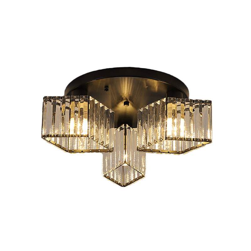 Crystal Black Flush Mount Ceiling Light Fixture - Rhombus Design with 3/4- Bulb Recessed Lighting for Porch