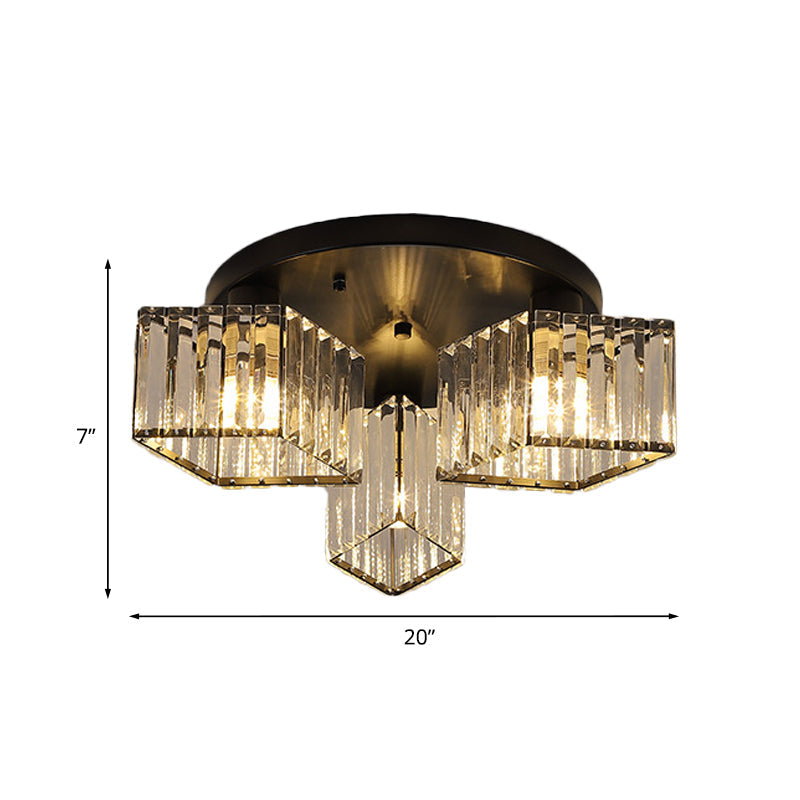 Crystal Black Flush Mount Ceiling Light Fixture - Rhombus Design with 3/4- Bulb Recessed Lighting for Porch