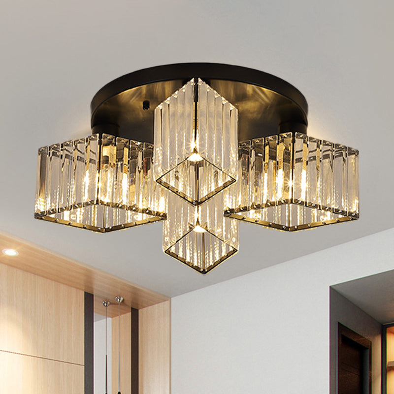 Crystal Black Flush Mount Ceiling Light Fixture - Rhombus Design with 3/4- Bulb Recessed Lighting for Porch