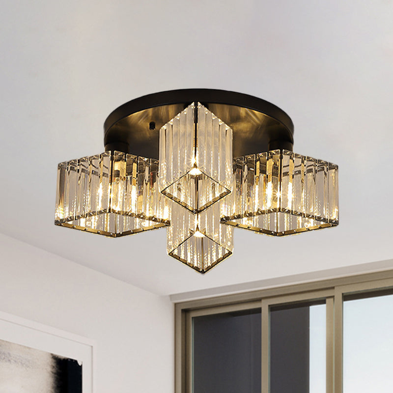 Crystal Black Flush Mount Ceiling Light Fixture - Rhombus Design with 3/4- Bulb Recessed Lighting for Porch