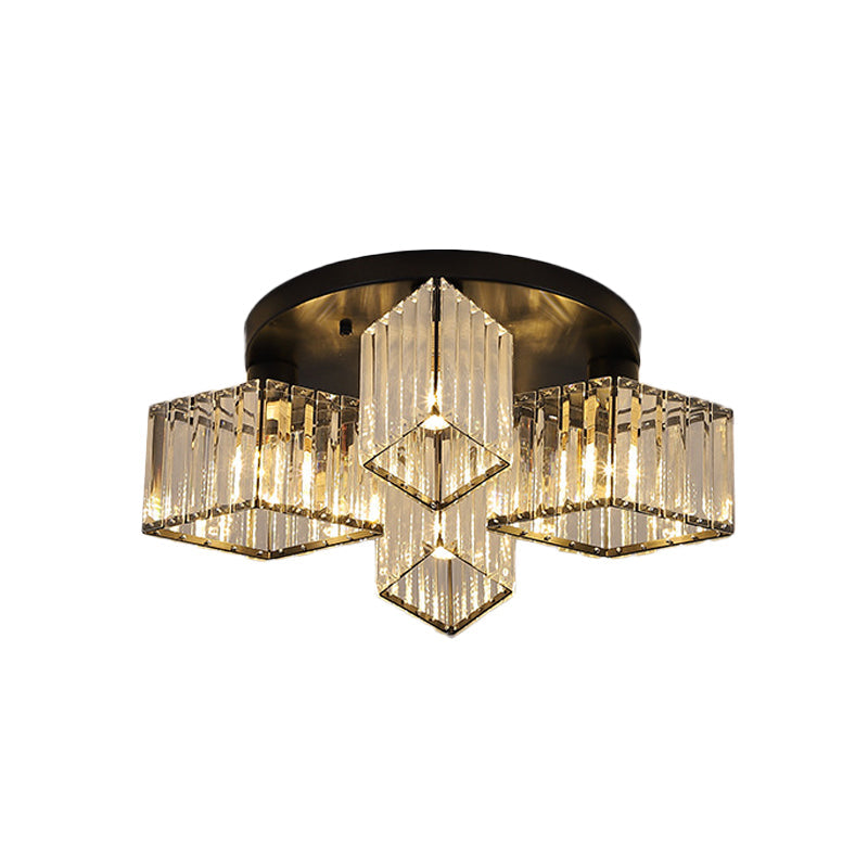 Crystal Black Flush Mount Ceiling Light Fixture - Rhombus Design with 3/4- Bulb Recessed Lighting for Porch