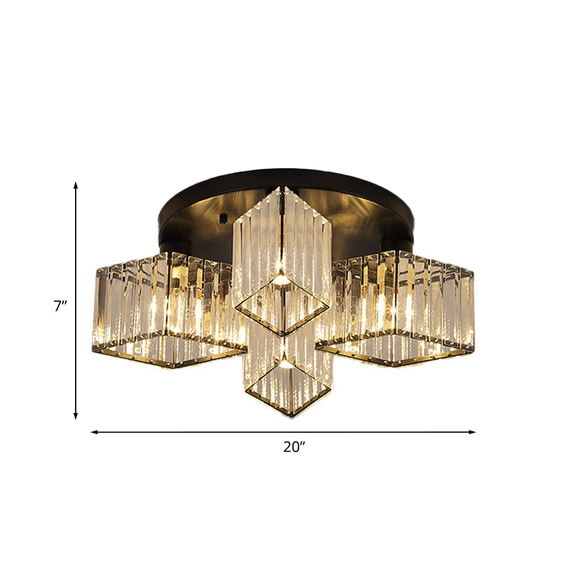 Crystal Black Flush Mount Ceiling Light Fixture - Rhombus Design with 3/4- Bulb Recessed Lighting for Porch