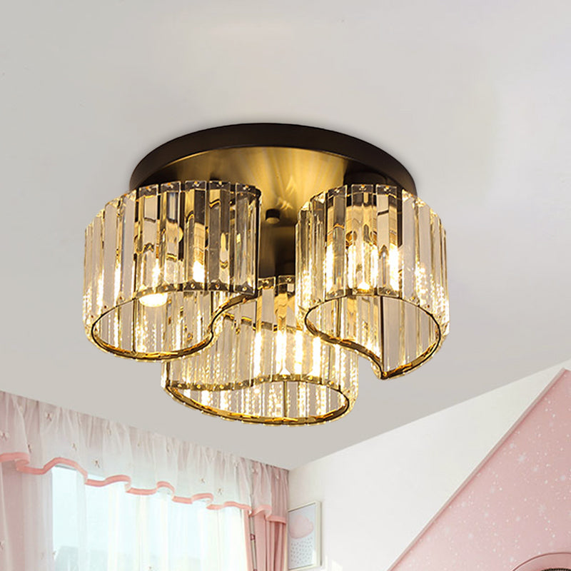 Minimalist Floral Clear Crystal Ceiling Flush Mount Lighting in Black - 3/5-Head Option