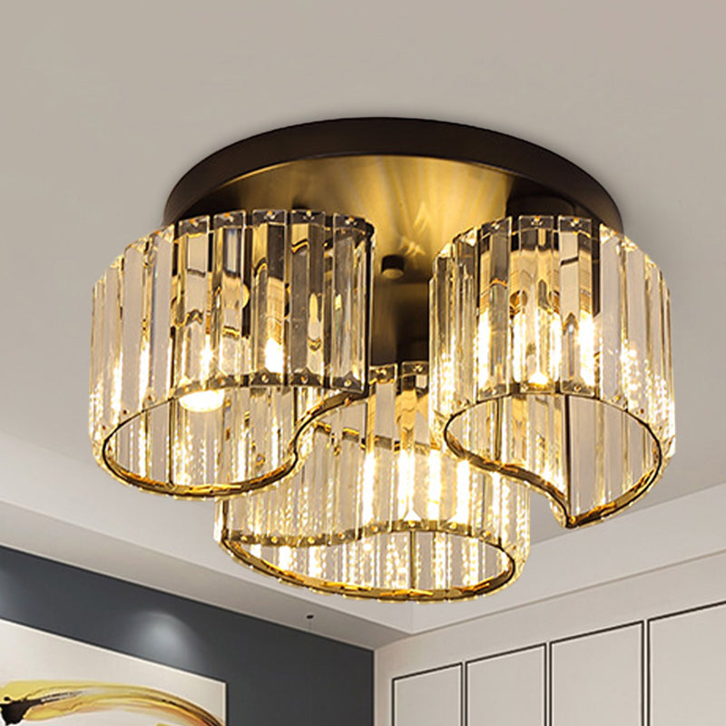 Minimalist Floral Clear Crystal Ceiling Flush Mount Lighting in Black - 3/5-Head Option