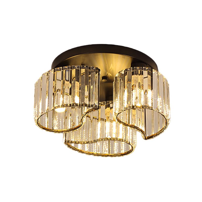 Minimalist Floral Clear Crystal Ceiling Flush Mount Lighting in Black - 3/5-Head Option