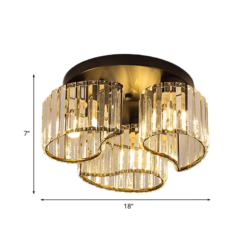 Minimalist Floral Clear Crystal Ceiling Flush Mount Lighting In Black - 3/5-Head Option