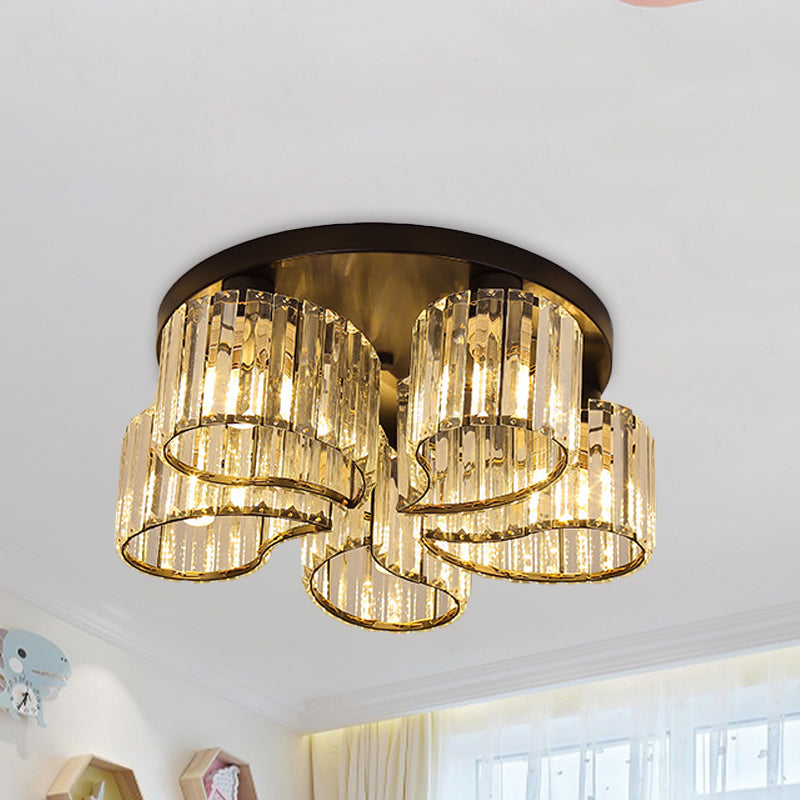 Minimalist Floral Clear Crystal Ceiling Flush Mount Lighting In Black - 3/5-Head Option 5 /