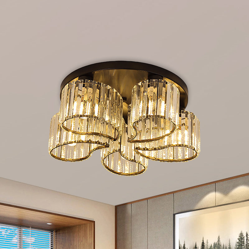 Minimalist Floral Clear Crystal Ceiling Flush Mount Lighting In Black - 3/5-Head Option