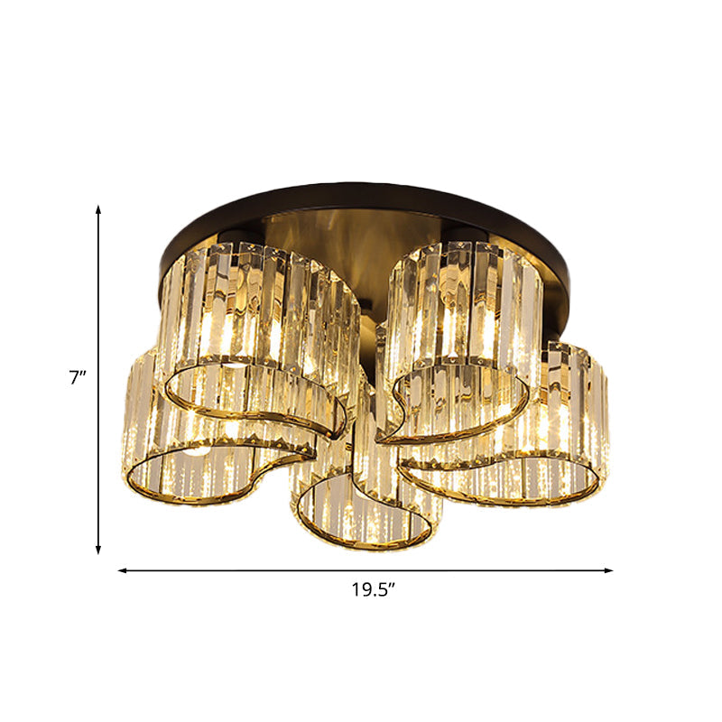 Minimalist Floral Clear Crystal Ceiling Flush Mount Lighting In Black - 3/5-Head Option
