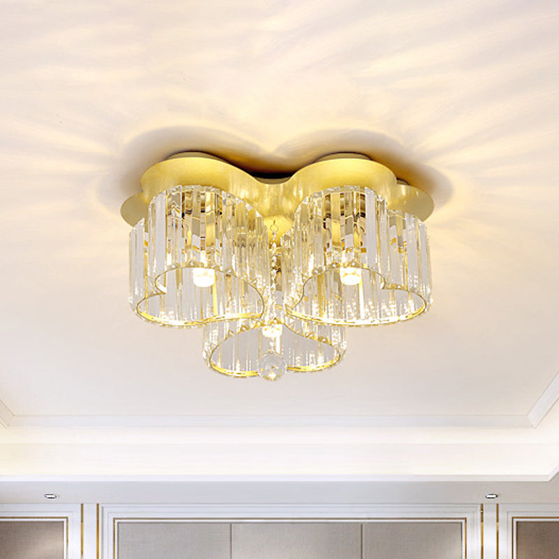 Gold Heart Crystal Ceiling Light Fixture with Flush Mount - Simplicity Design, 3/4 Bulbs for Bedroom
