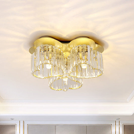 Gold Heart Crystal Ceiling Light Fixture with Flush Mount - Simplicity Design, 3/4 Bulbs for Bedroom