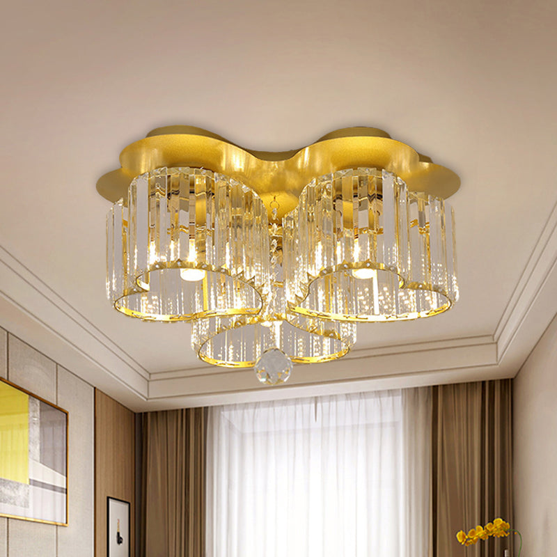 Gold Heart Crystal Ceiling Light Fixture with Flush Mount - Simplicity Design, 3/4 Bulbs for Bedroom
