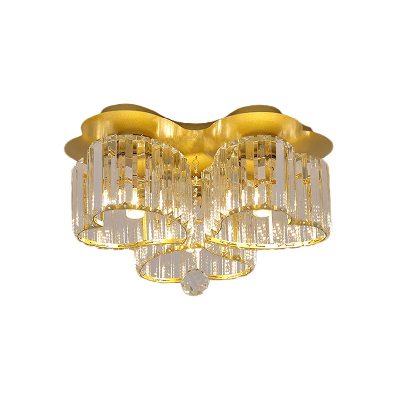 Gold Heart Crystal Ceiling Light Fixture with Flush Mount - Simplicity Design, 3/4 Bulbs for Bedroom