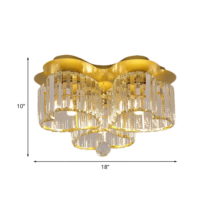 Gold Heart Crystal Ceiling Light Fixture with Flush Mount - Simplicity Design, 3/4 Bulbs for Bedroom