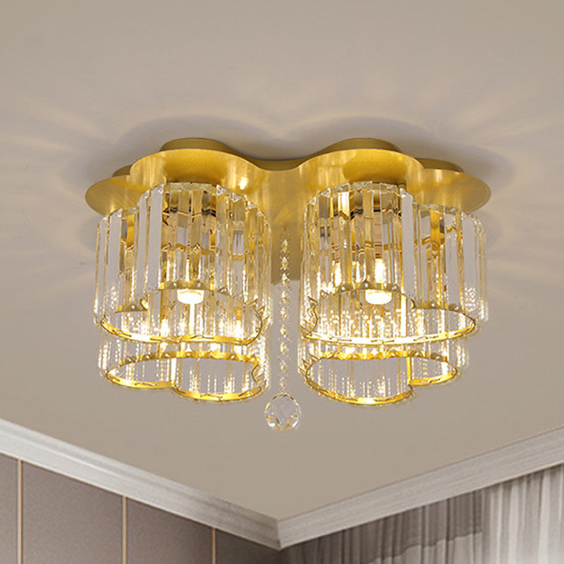 Gold Heart Crystal Ceiling Light Fixture with Flush Mount - Simplicity Design, 3/4 Bulbs for Bedroom