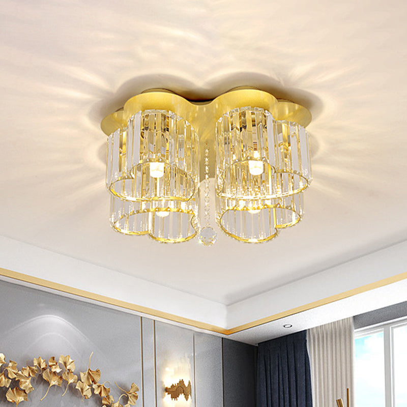Gold Heart Crystal Ceiling Light Fixture with Flush Mount - Simplicity Design, 3/4 Bulbs for Bedroom