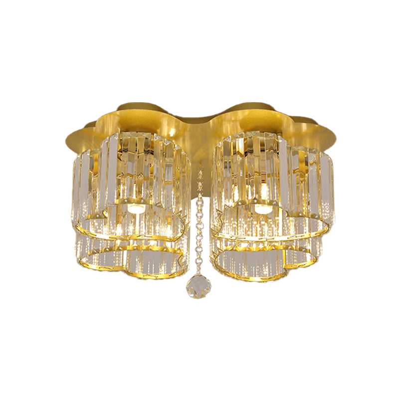 Gold Heart Crystal Ceiling Light Fixture with Flush Mount - Simplicity Design, 3/4 Bulbs for Bedroom
