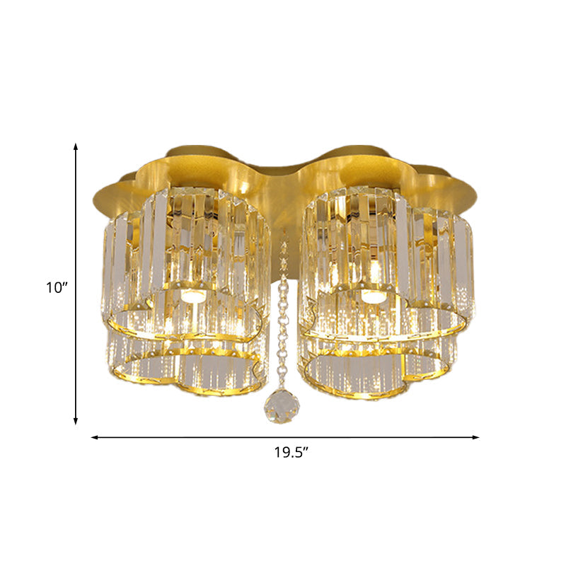 Gold Heart Crystal Ceiling Light Fixture with Flush Mount - Simplicity Design, 3/4 Bulbs for Bedroom