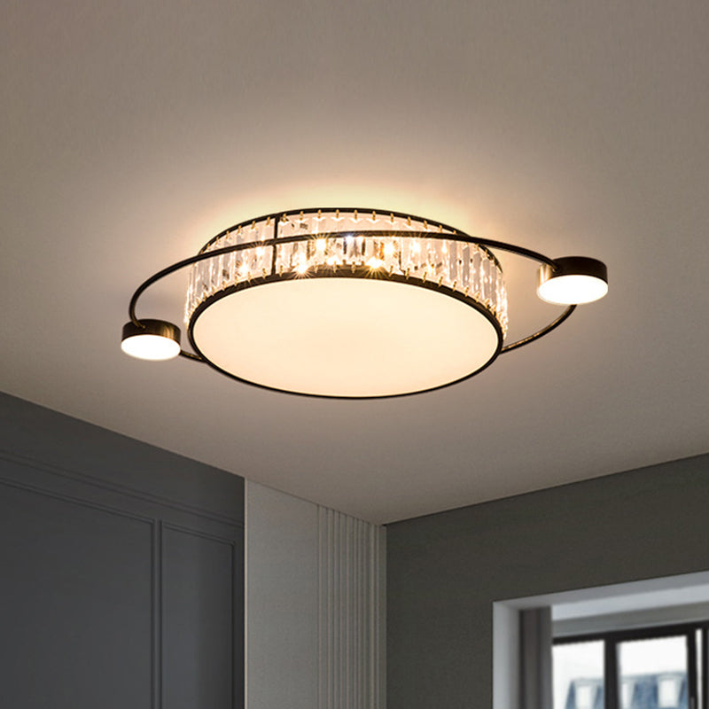 Modern K9 Crystal Black Flush Light Drum LED for Bedroom - 26"/31.5" W Flush Mount Lighting Fixture