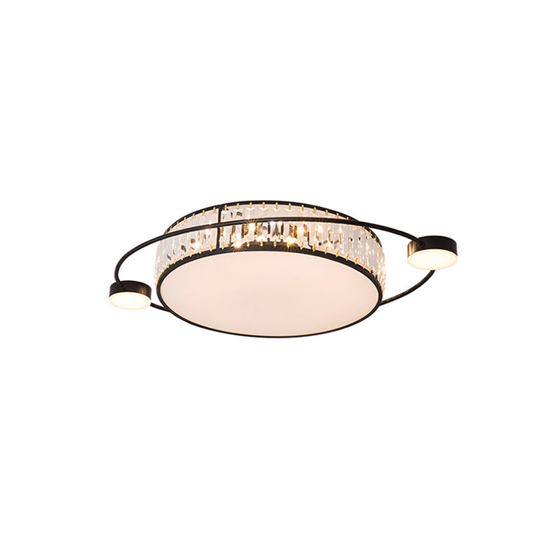 Modern K9 Crystal Black Flush Light Drum LED for Bedroom - 26"/31.5" W Flush Mount Lighting Fixture