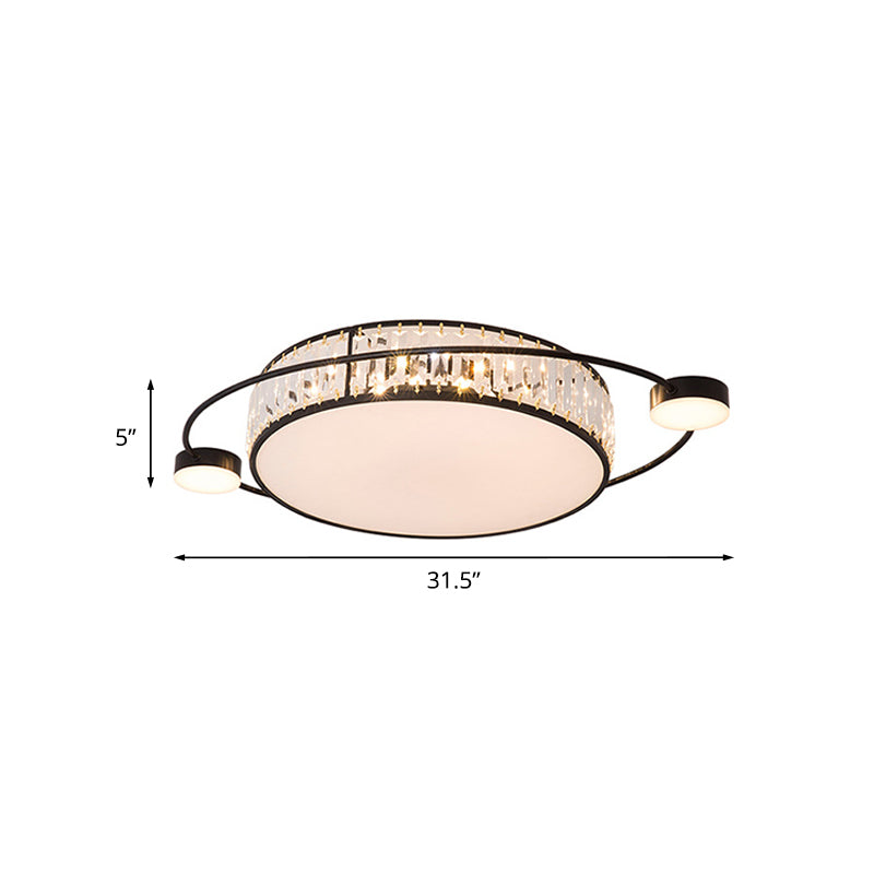 Modern K9 Crystal Black Flush Light Drum LED for Bedroom - 26"/31.5" W Flush Mount Lighting Fixture