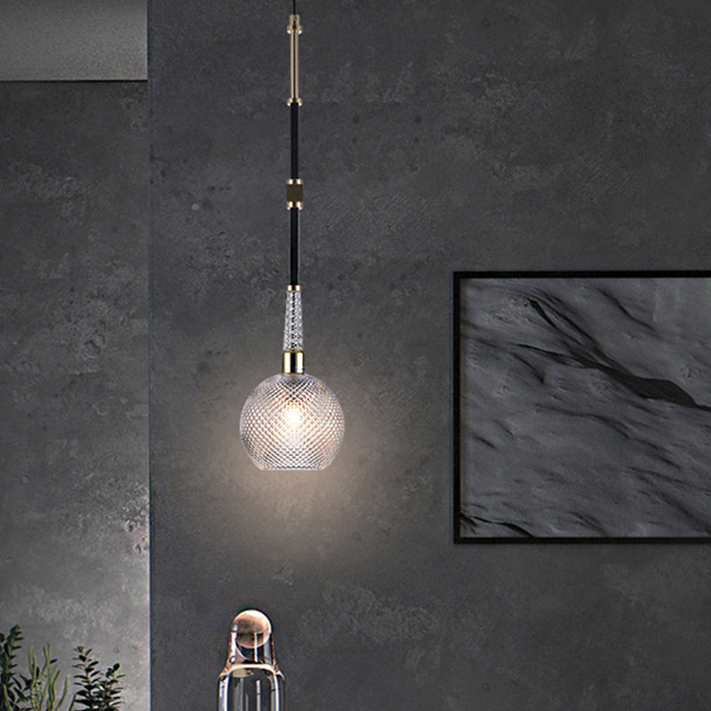 Contemporary Globe Lattice Glass Pendant Light With Black Hanging Ceiling Fixture - Ideal Bedside