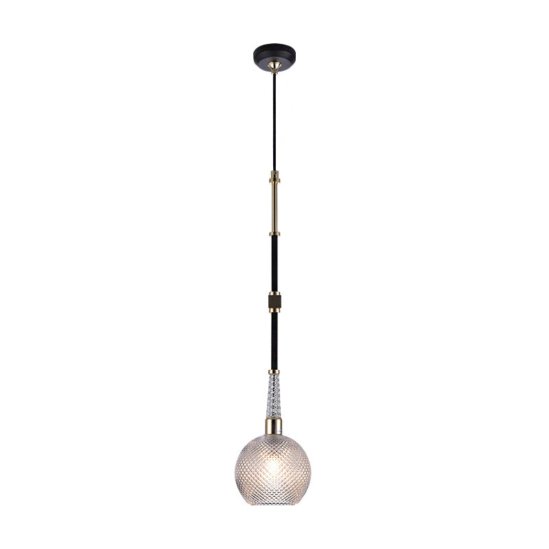 Contemporary Globe Lattice Glass Pendant Light With Black Hanging Ceiling Fixture - Ideal Bedside