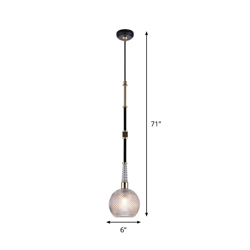 Modern Clear Glass Globe Pendant with Latticed Design - 1 Bulb - Black Ceiling Light for Bedside
