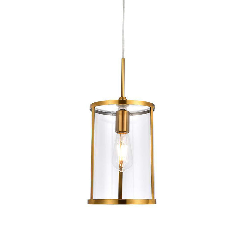 Modern Clear Glass Cylinder Pendant Light With Gold/Nickel 1-Bulb Hanging Kit For Living Room