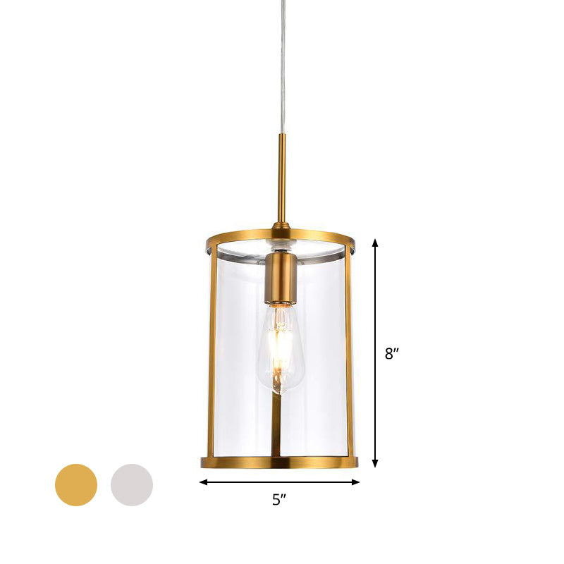 Modern Clear Glass Cylinder Pendant – 1-Bulb Gold/Nickel Hanging Lamp for Living Room
