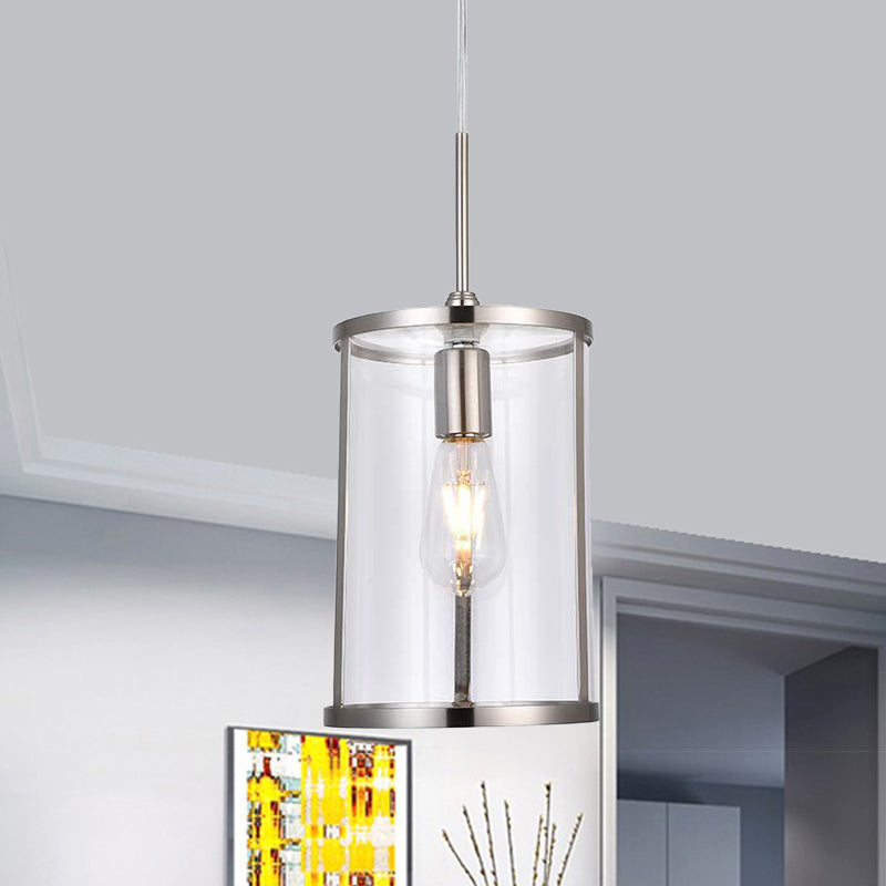 Modern Clear Glass Cylinder Pendant – 1-Bulb Gold/Nickel Hanging Lamp for Living Room
