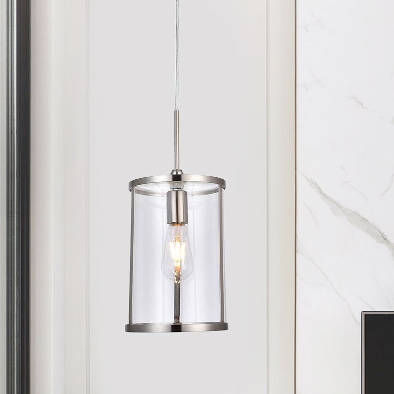 Modern Clear Glass Cylinder Pendant – 1-Bulb Gold/Nickel Hanging Lamp for Living Room