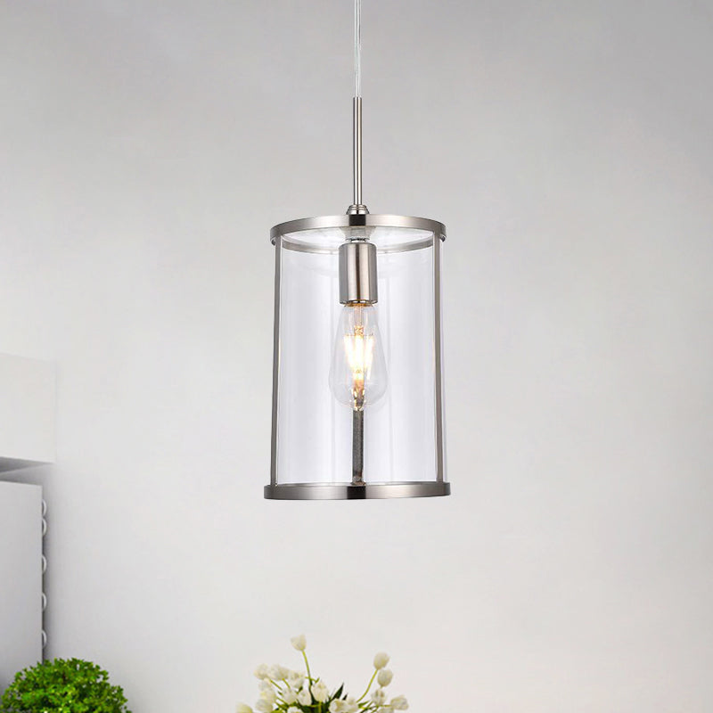 Modern Clear Glass Cylinder Pendant – 1-Bulb Gold/Nickel Hanging Lamp for Living Room