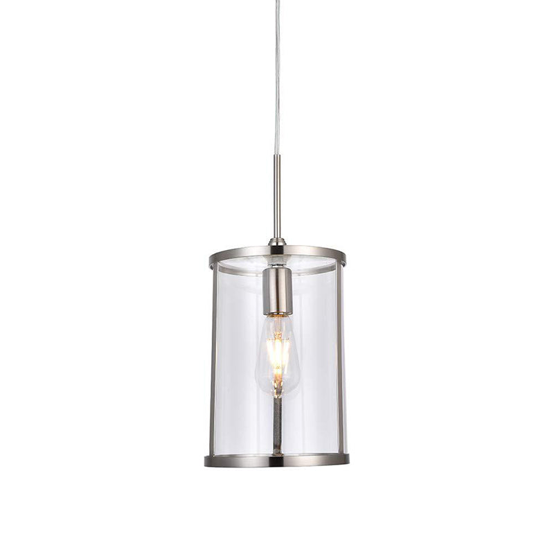 Modern Clear Glass Cylinder Pendant Light With Gold/Nickel 1-Bulb Hanging Kit For Living Room