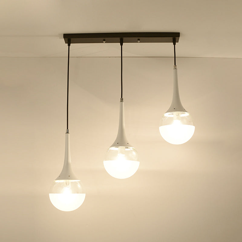 Waterdrop Pendant Light With Clear And Opal Glass Shades - 3-Bulb Hanging Lamp In White/Black