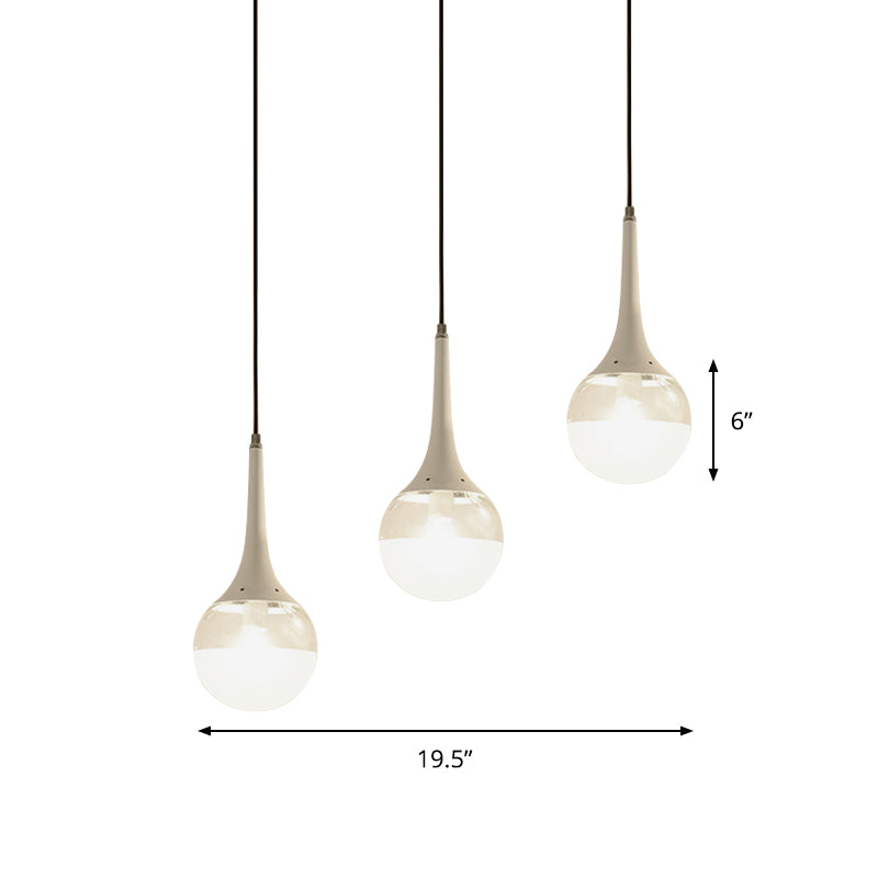 Waterdrop Pendant Light With Clear And Opal Glass Shades - 3-Bulb Hanging Lamp In White/Black