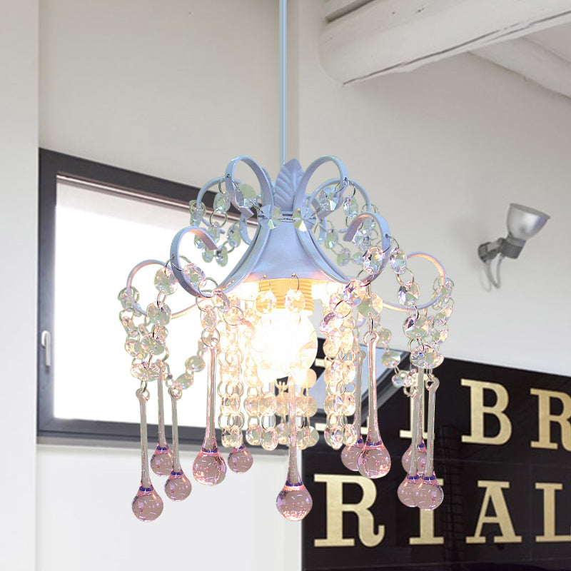 Plafonnier suspendu en cristal taillé à la main - Cascade Restaurant - Design minimaliste - Éclairage vers le bas bleu/rose