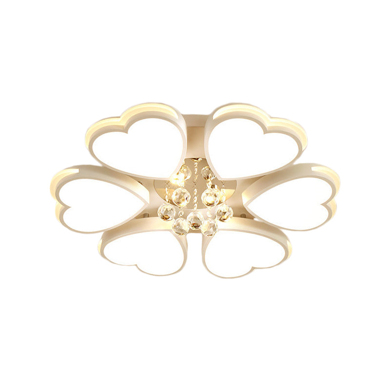 Modern Heart-shaped Acrylic Flush Mount Light with Crystal Ball - 6 Bulbs - White - Perfect for Living Room