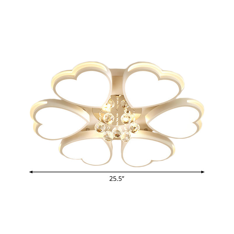 Modern Heart-shaped Acrylic Flush Mount Light with Crystal Ball - 6 Bulbs - White - Perfect for Living Room