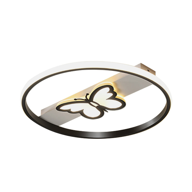Nordic Black Butterfly Flush Mount LED Ceiling Light Fixture with Acrylic Shade in Warm/White Light, 16"/19.5" Width