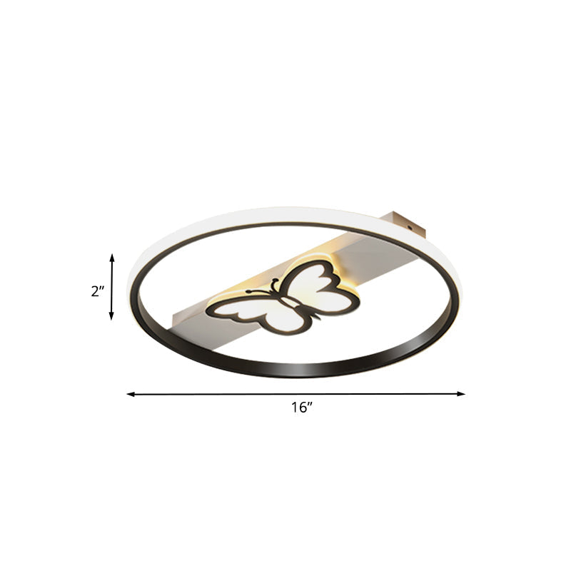 Nordic Black Butterfly Flush Mount LED Ceiling Light Fixture with Acrylic Shade in Warm/White Light, 16"/19.5" Width
